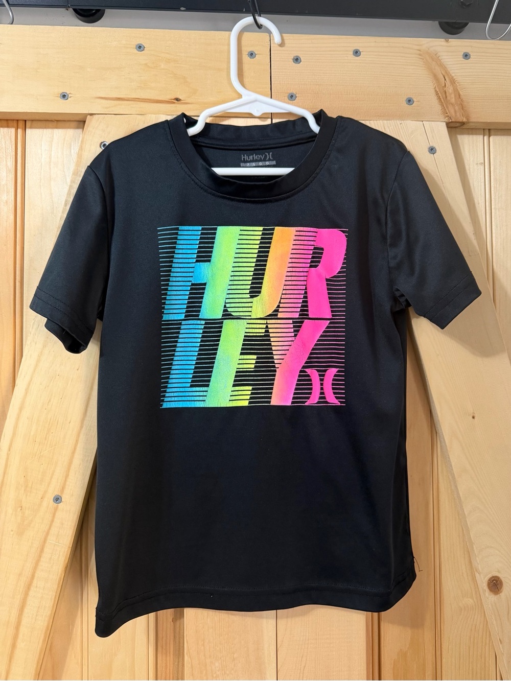 Hurley Black Tee with Neon Rainbow Logo